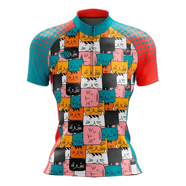 Camisa De Ciclismo Feminina Mtb Manga Curta Gatos Uv+50