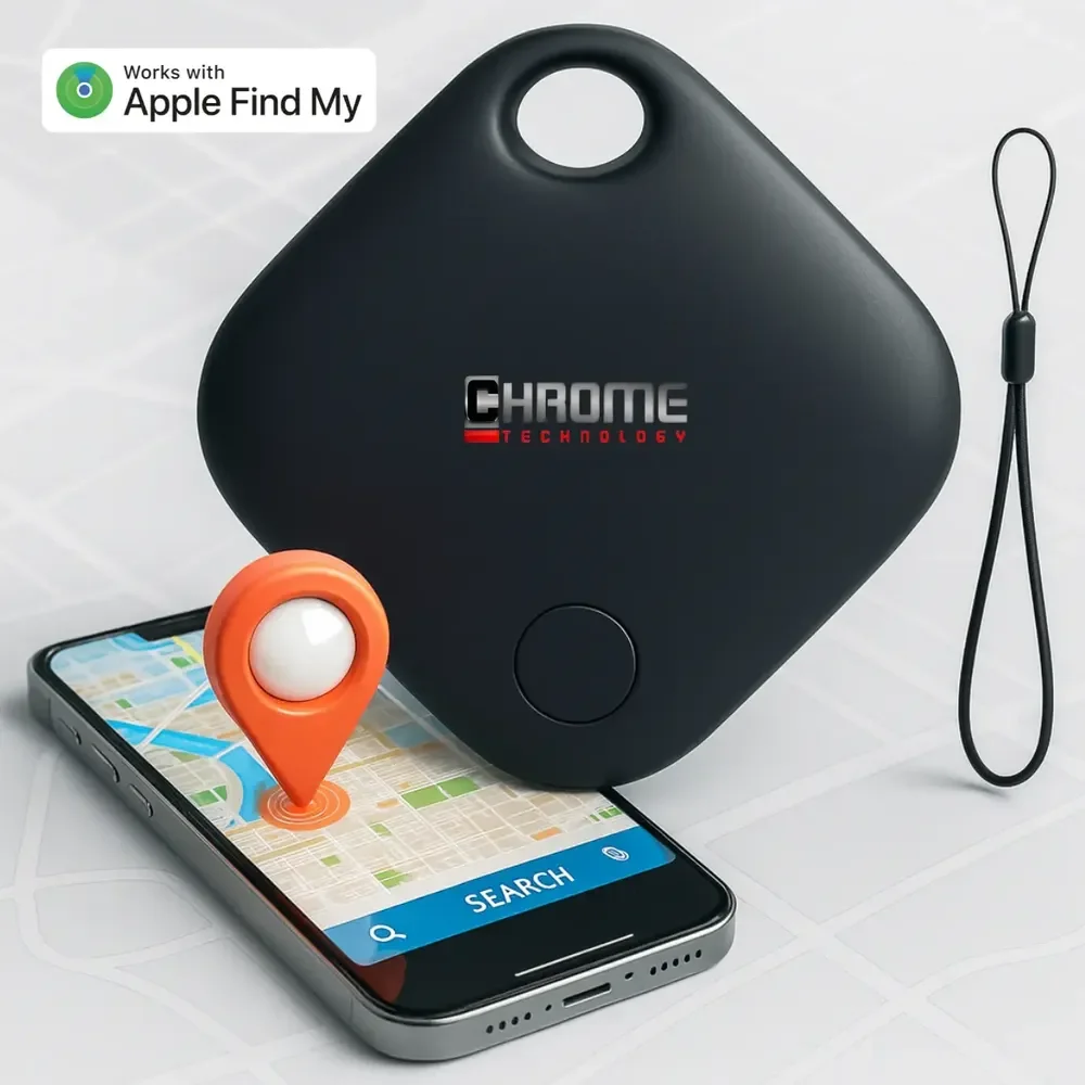 Mini Localizador Rastreador Smart Tag Gps Com Cordão Chaveiro Cor Preto Compatível Com iPhone Apple Chrome Technology