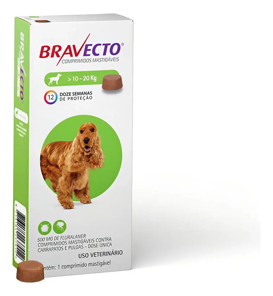 Bravecto Cães 10-20kg 500mg 1 Comp. Mastigável Msd Verde