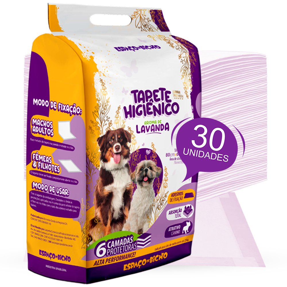 Tapete Higiênico Ultra Espaço De Bicho 30unid. 80x60cm Aroma Lavanda
