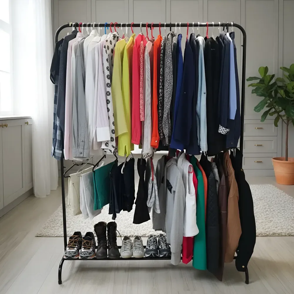Arara Dupla Para Roupas Com Sapateira Reforçada Profissional Preto