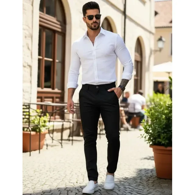 Calça Masculina Sarja Lycra Social Slim 38 Ao 48 Alfaiataria