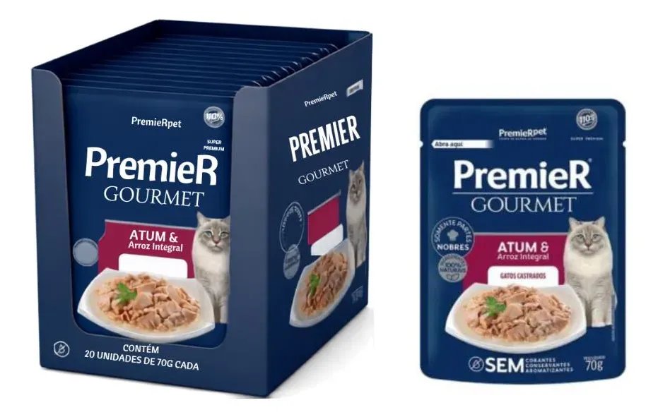 Kit 20 Sachê Premier Gourmet Atum/arroz Gato Castrado 70g