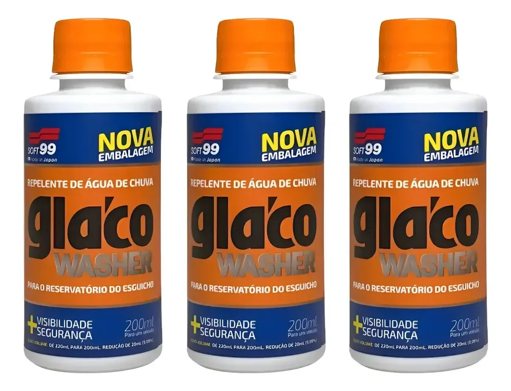 Kit 3 Glaco Washer Limpador Parabrisa Aditivo Repelente Agua