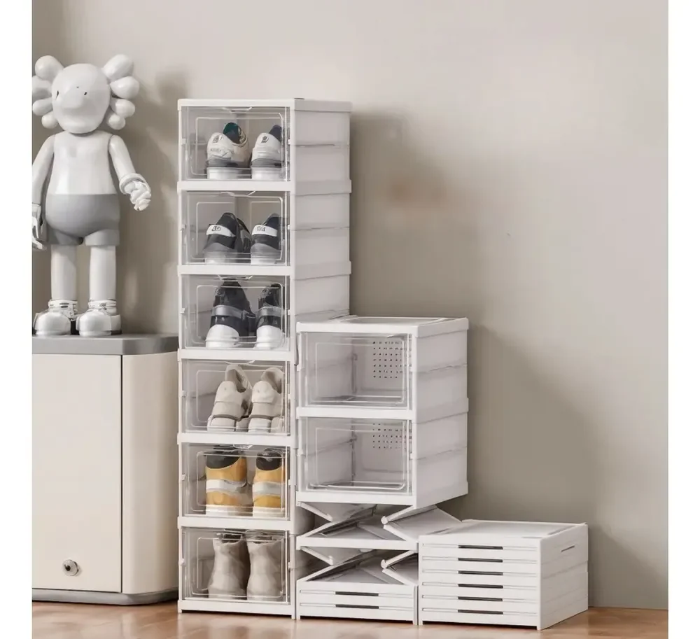 Sapateira Vertical Empilhável 6 Pares Organizador De Calçados Modular Branco Caixa de Tênis Fácil Montagem
