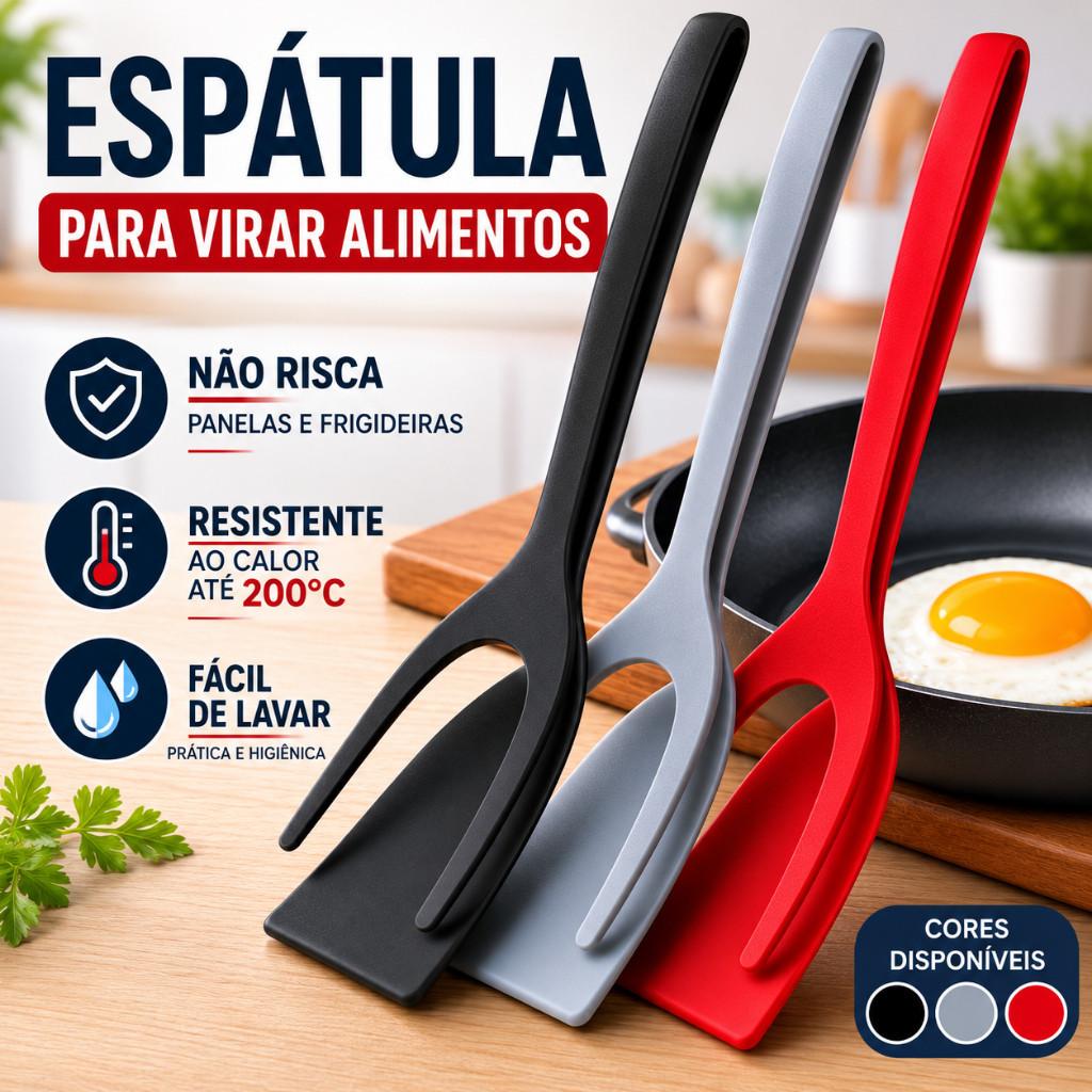 Espátula De Cozinha 2 Em 1 Para Virar Alimentos Antiaderente Ovos Hambúrguer Frango