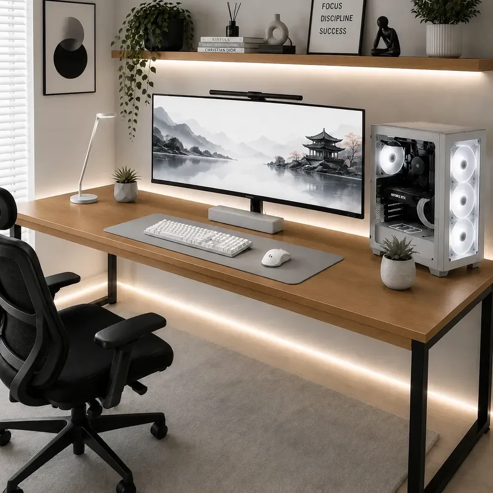 Mesa Gamer 150cm Para Escritório Industrial Estrutura Aço Madeira
