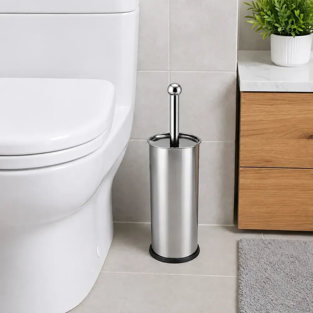 Escova Sanitária Inox Com Suporte Limpeza Banheiro Antiodor Inox