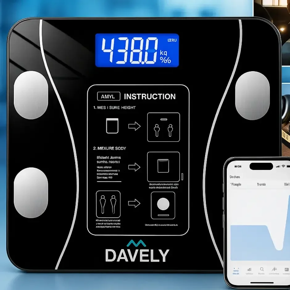 Balança Digital Corporal Bioimpedância Davely Bluetooth para Android e iOS Vidro Temperado Alta Capacidade Balança De Banheiro Academia
