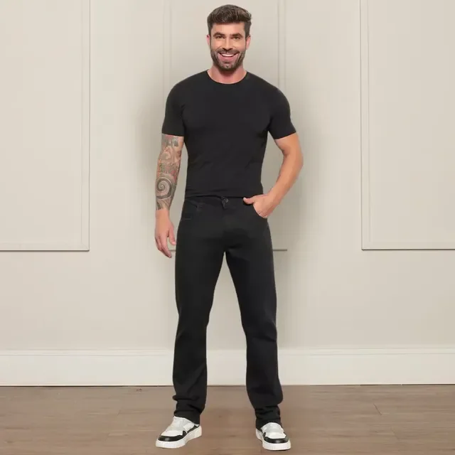 Calça Jeans Preta Masculina Tradicional Lycra 38 A 54