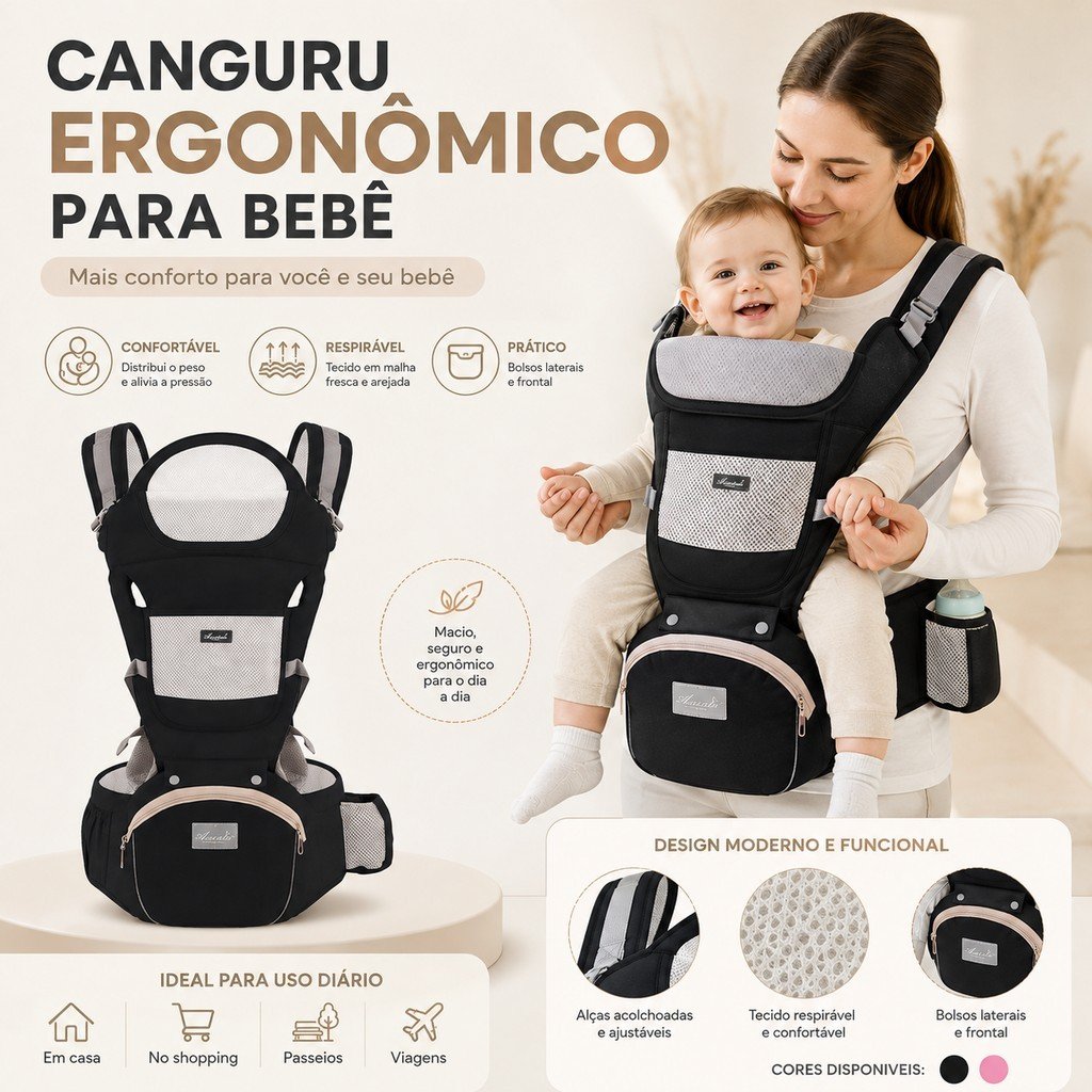 Banco De Cintura Para Canguru Bebe Passeio Varias Cores Mochila Infantil Hipseat CarrierPara Bebê premium novo geracao