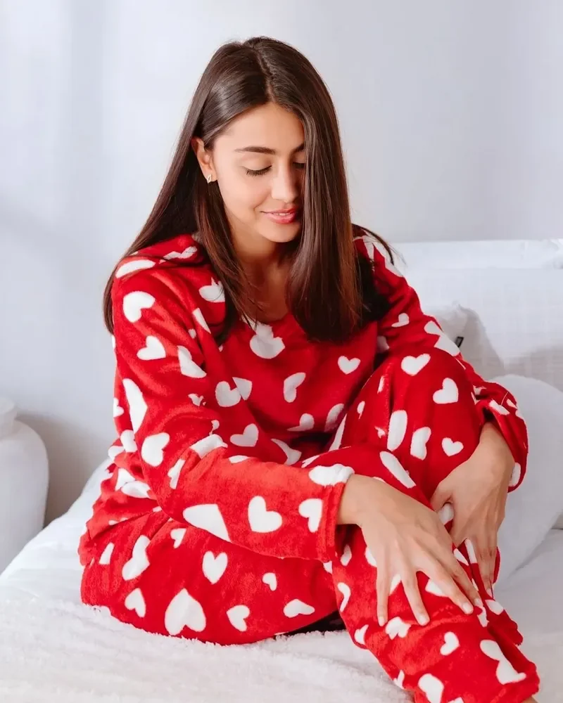 Pijama Feminino Ultra Soft Fleece Ted Frio Inverno Quentinho Coração De Seda M