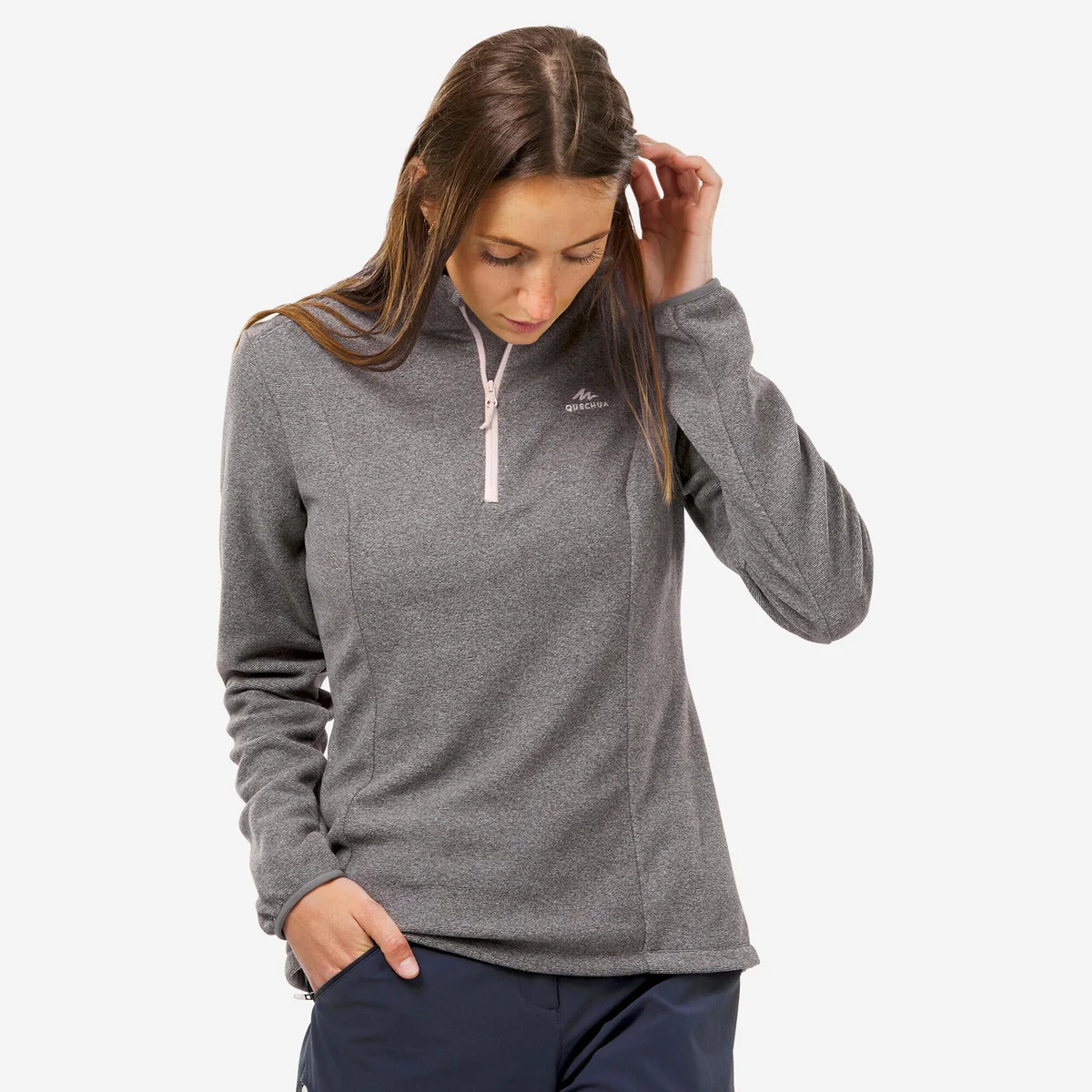 Blusa Feminina de Trilha Fleece MH100 Quechua Cinza