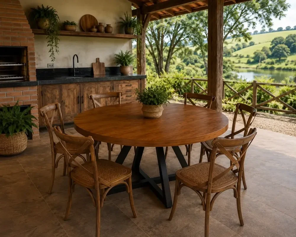 Mesa Redonda Jantar 6 Lugares 120cm Para Rancho Marrom