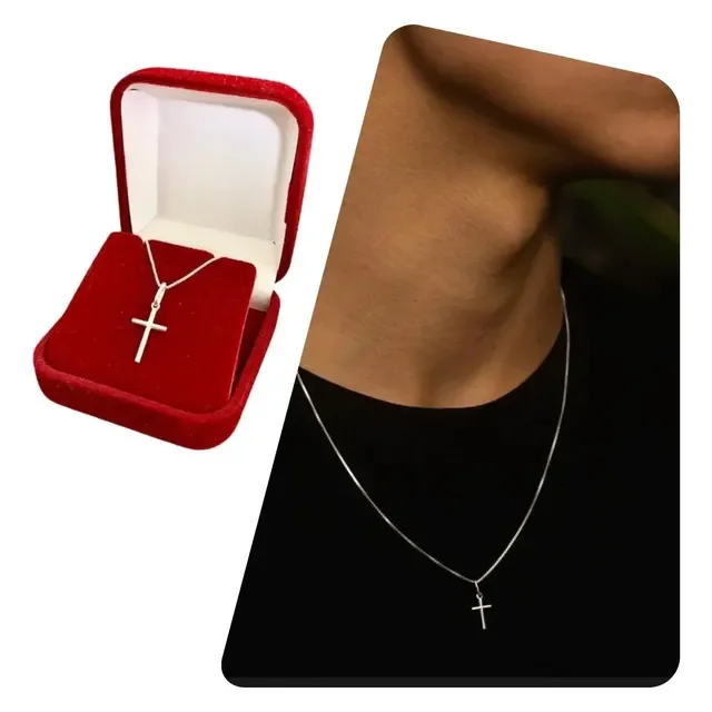 Colar De Prata 925 Masculina Veneziana Pingente Cruz