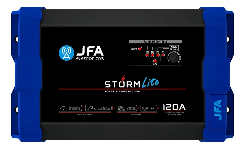 Fonte Carregador Automotivo JFA Storm Lite 120A 12V 1800W Bivolt Preto
