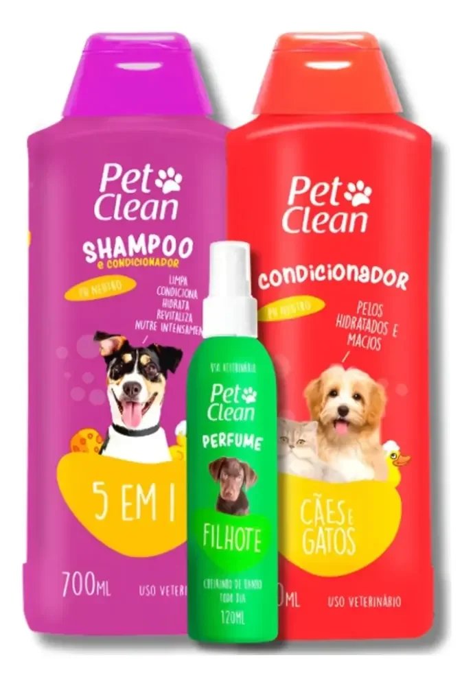 Kit Shampoo 5 Em 1 + Condicionador + Perfume Cães E Gatos Filhote