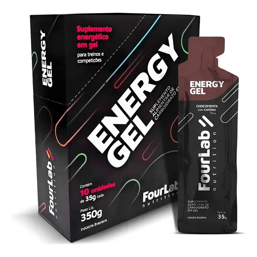 Gel De Carboidrato Fourlab Nutrition Energy Gel De Chocolate Com Cafeína - Pack Com 10 Sachês De 35g Gel De Chocolate C Cafeina