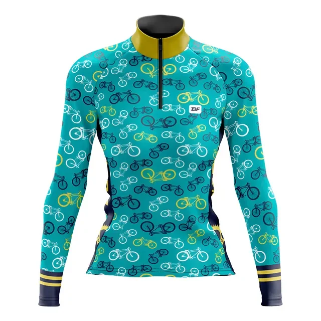 Camisa Ciclismo Mtb Feminina Manga Longa Bike Azul Celeste