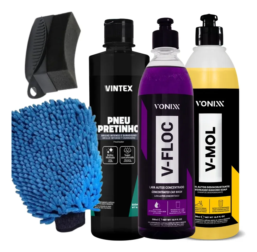 Kit Lavagem Automotiva Vonixx V-floc V-mol E Pneu Pretinho