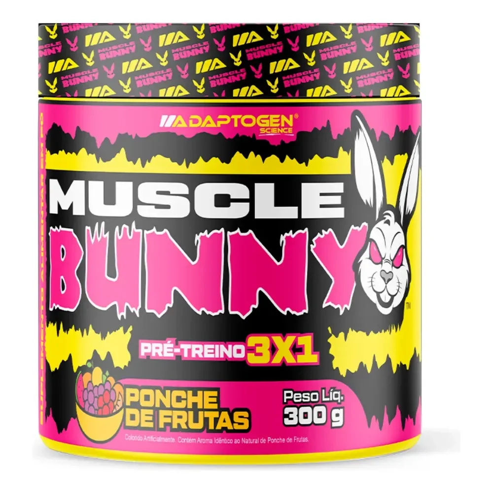Pré Treino Muscle Bunny C/300g - Adaptogen Sabor Ponche De Frutas