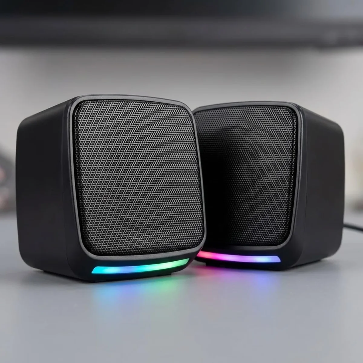 Caixa de Som para PC Gamer 6W RMS, Alto Falante Estéreo com Iluminação RGB, Conexão USB e P2, Controle de Volume, Plug and Play, Ideal para Notebook, TV, Setup Gamer, Home Office e Aulas Online