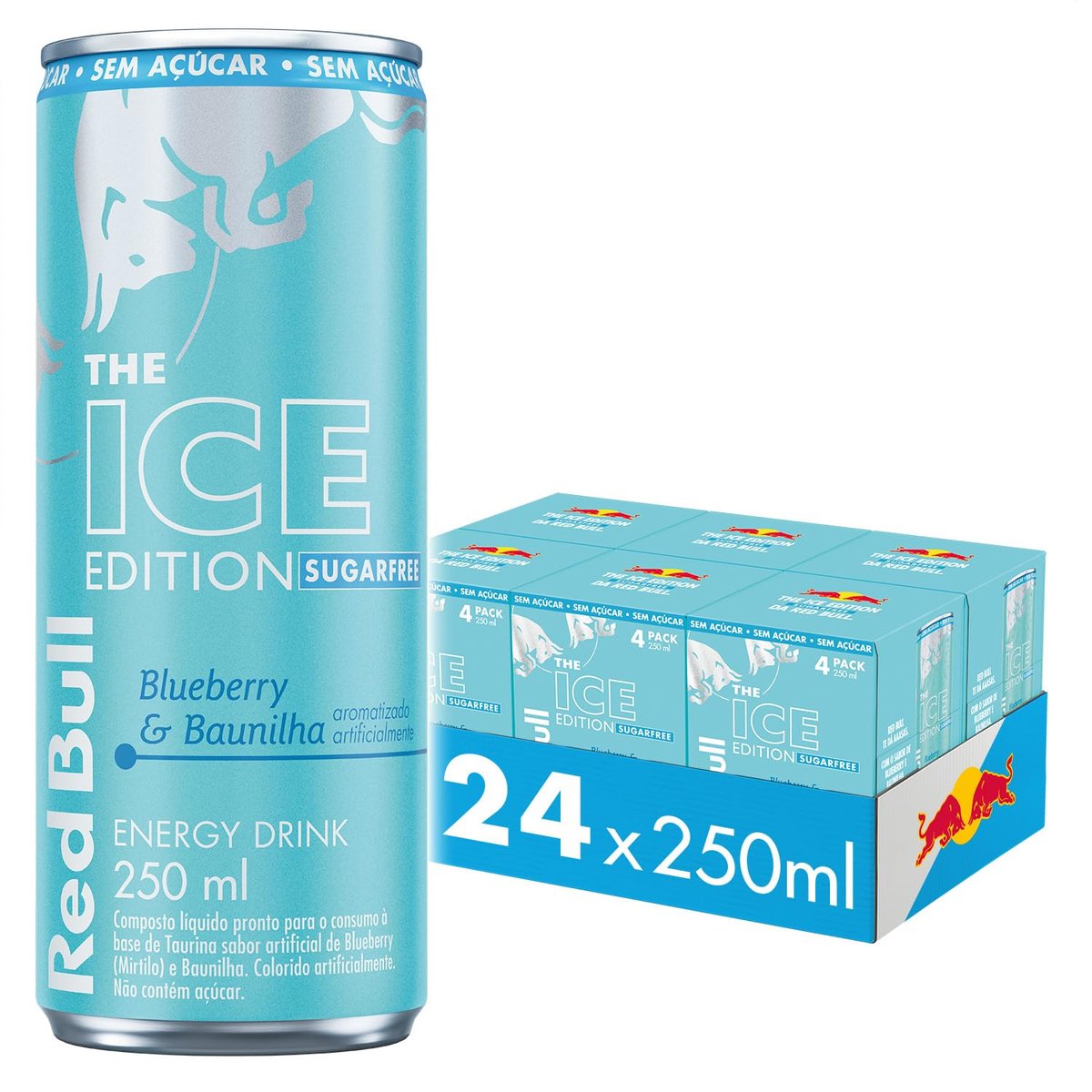 Red Bull Energético, Ice Edition, Blueberry e Baunilha, Sem Açúcar, 250ml, 24 latas
