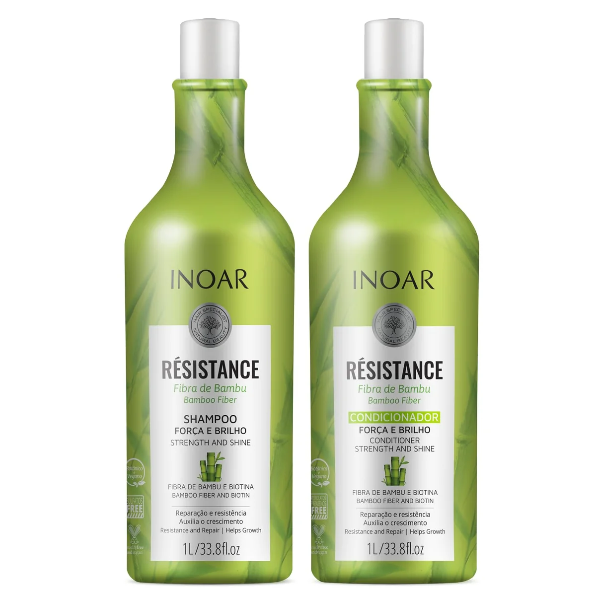 Inoar, Kit Resistance Bambu – Shampoo e Condicionador 1L, Fortalecimento e Crescimento Capilar, Hidratação e Brilho, Para Cabelos Danificados ou Quebradiços