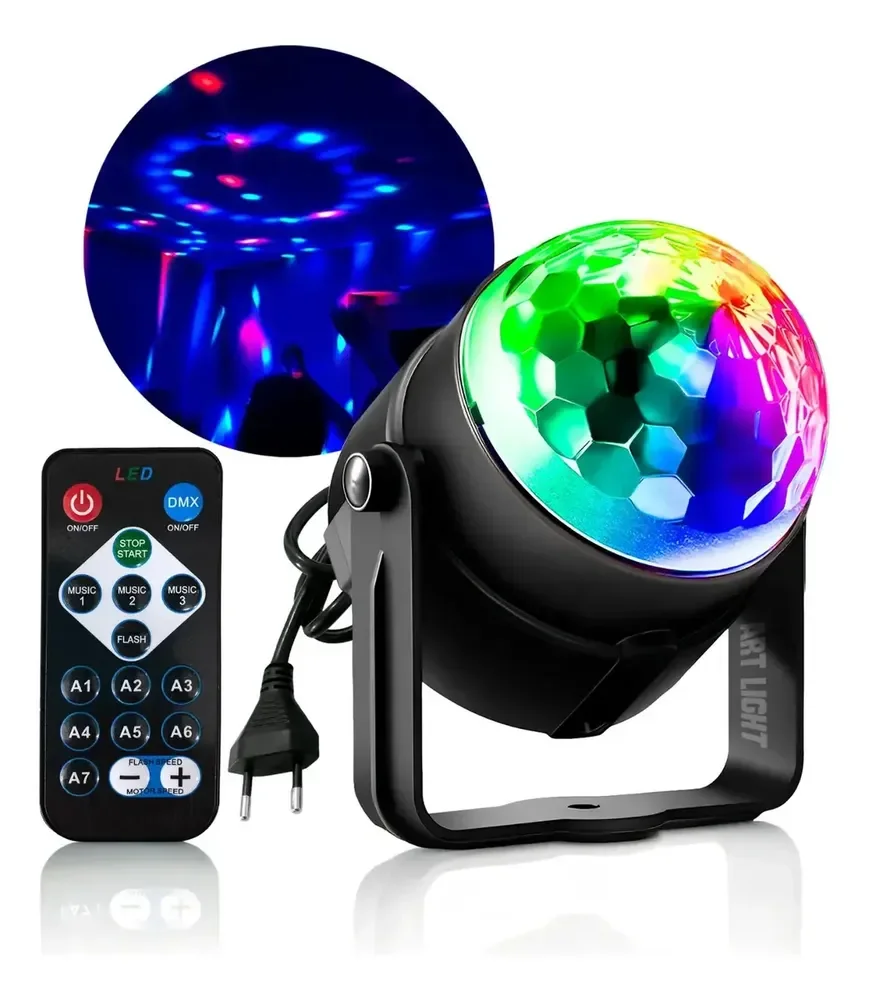 Mini Globo Jogo De Luz Bola Giratorio Festa Balada Dj Led Rgb Colorido Com Controle Remoto Pisca Conforme Ritmo Da Musica Projetor Bola Maluca Discoteca Globinho Rotativo Eventos Art Light