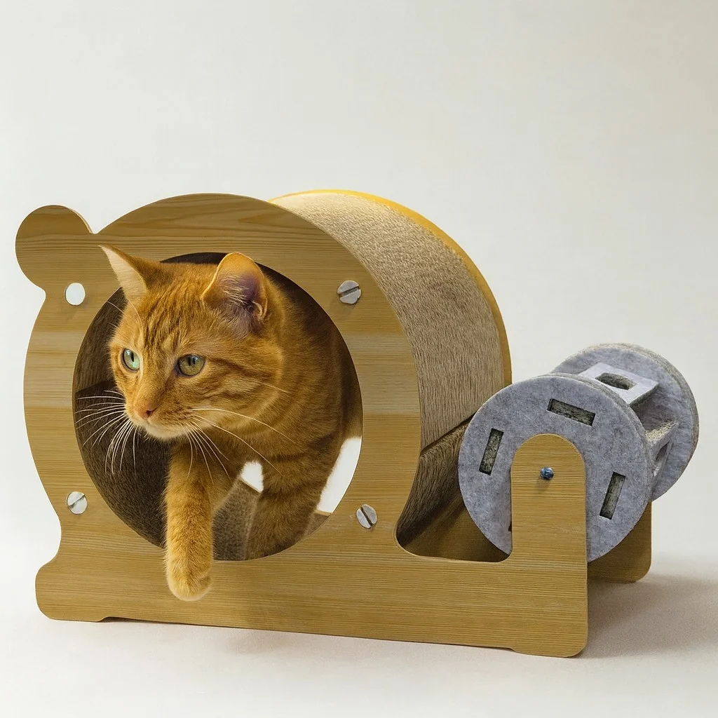 Brinquedo Toca Interativo e Multifuncional para Gatos com Arranhador e Rodinha