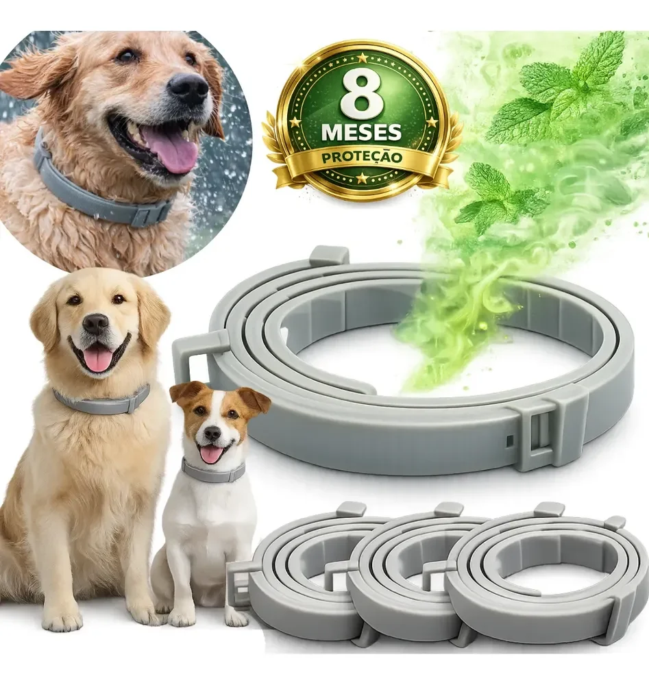 Coleira Anti Pulga Leishmaniose Carrapato Mosquito Cão Gato Cinza Liso 62 Cinza