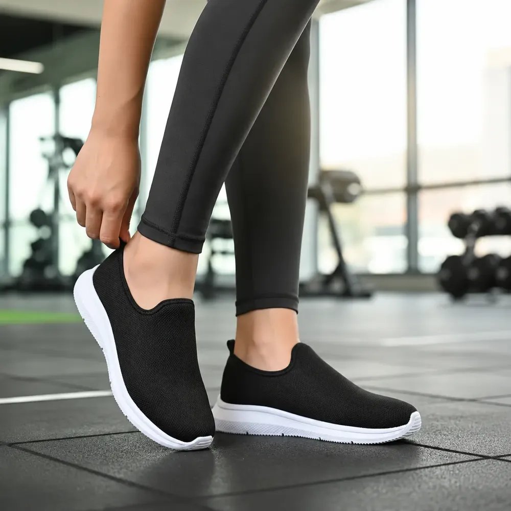 Tênis Feminino Meia S/ Cadarço Slip On Fácil Calçar Academia Preto 37,0 Br