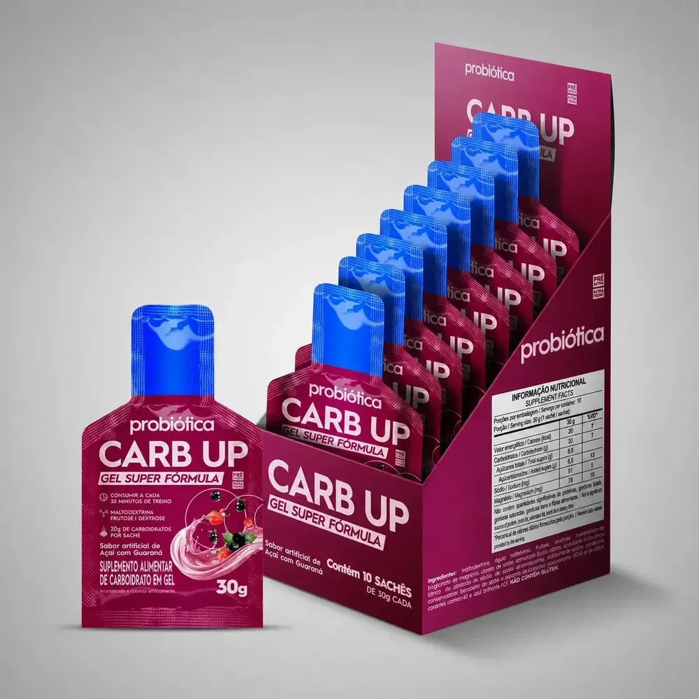 Carb Up Gel Super Fórmula 10 Sachês - Probiótica Sabor Açaí Com Guaraná