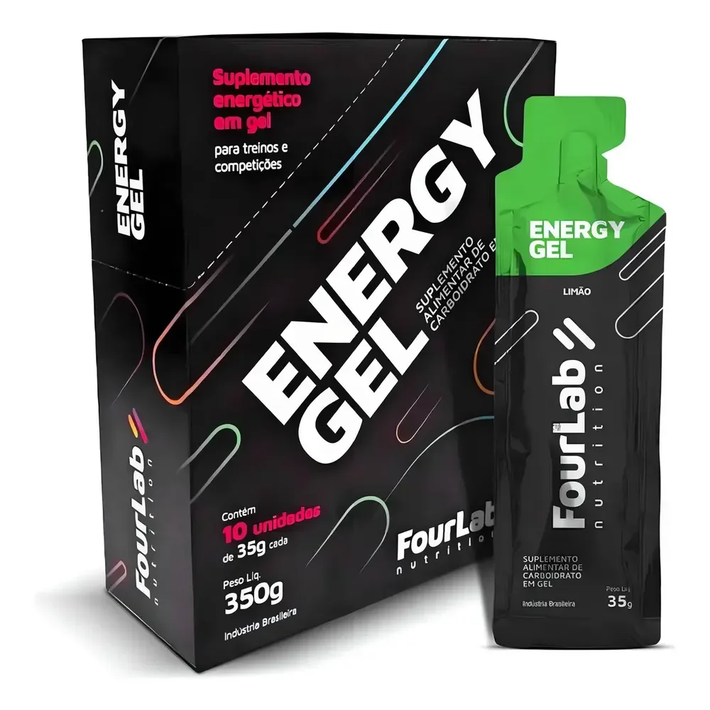 Gel Carboidrato Limão Fourlab Nutrition Caixa 10 Sachês Sem Glúten