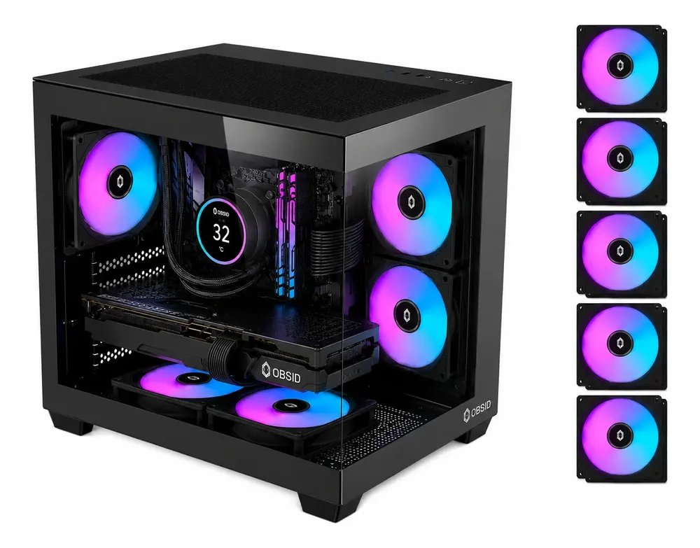 Gabinete Gamer Obsid Aquário Com 5 Cooler Fan Led Rgb Preto