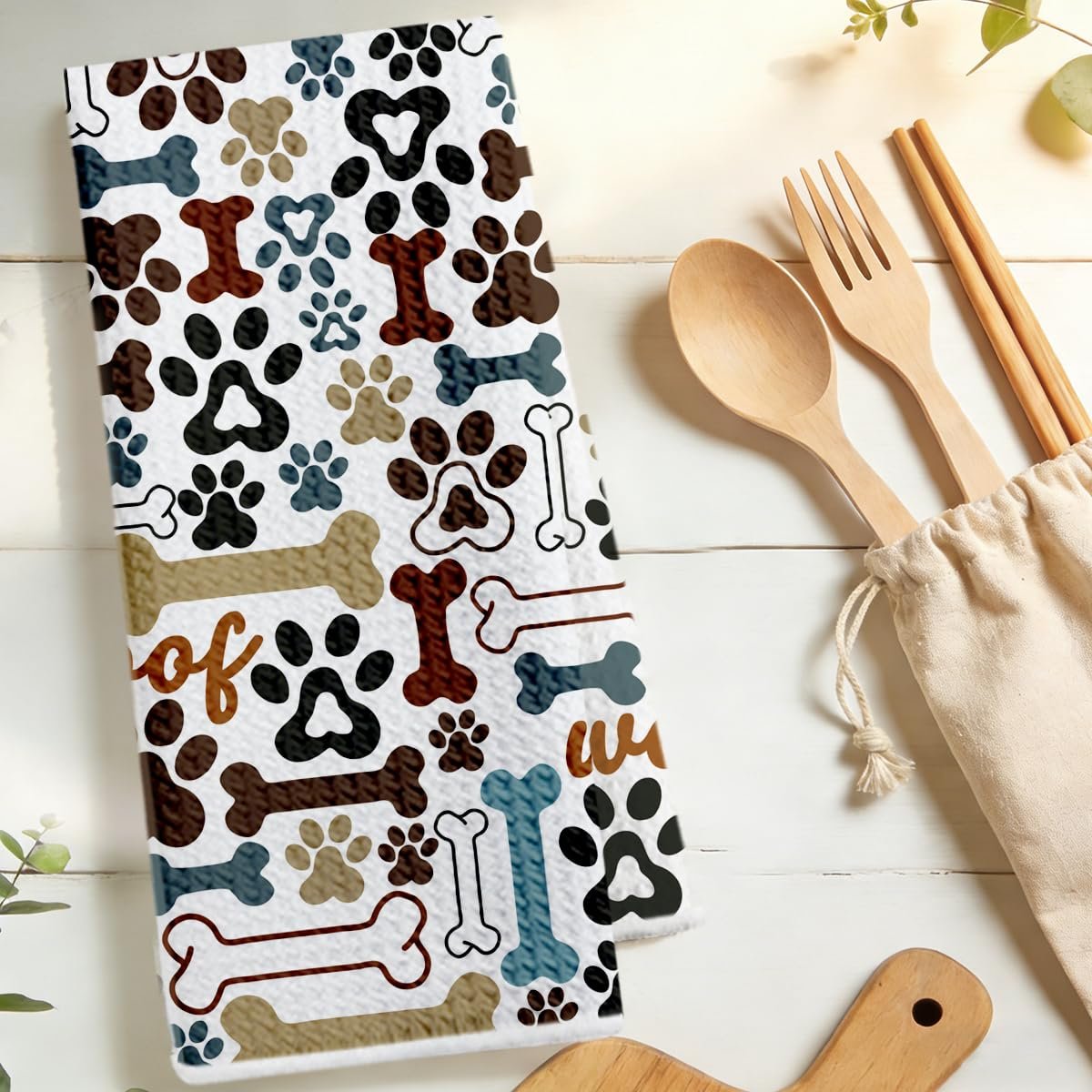 Toalhas de cozinha com tema de filhote, toalha de prato de microfibra absorvente decorativa de pata de cachorro fofo, toalhas de mão de trama de waffle para casa de banho, cozinha, presentes para