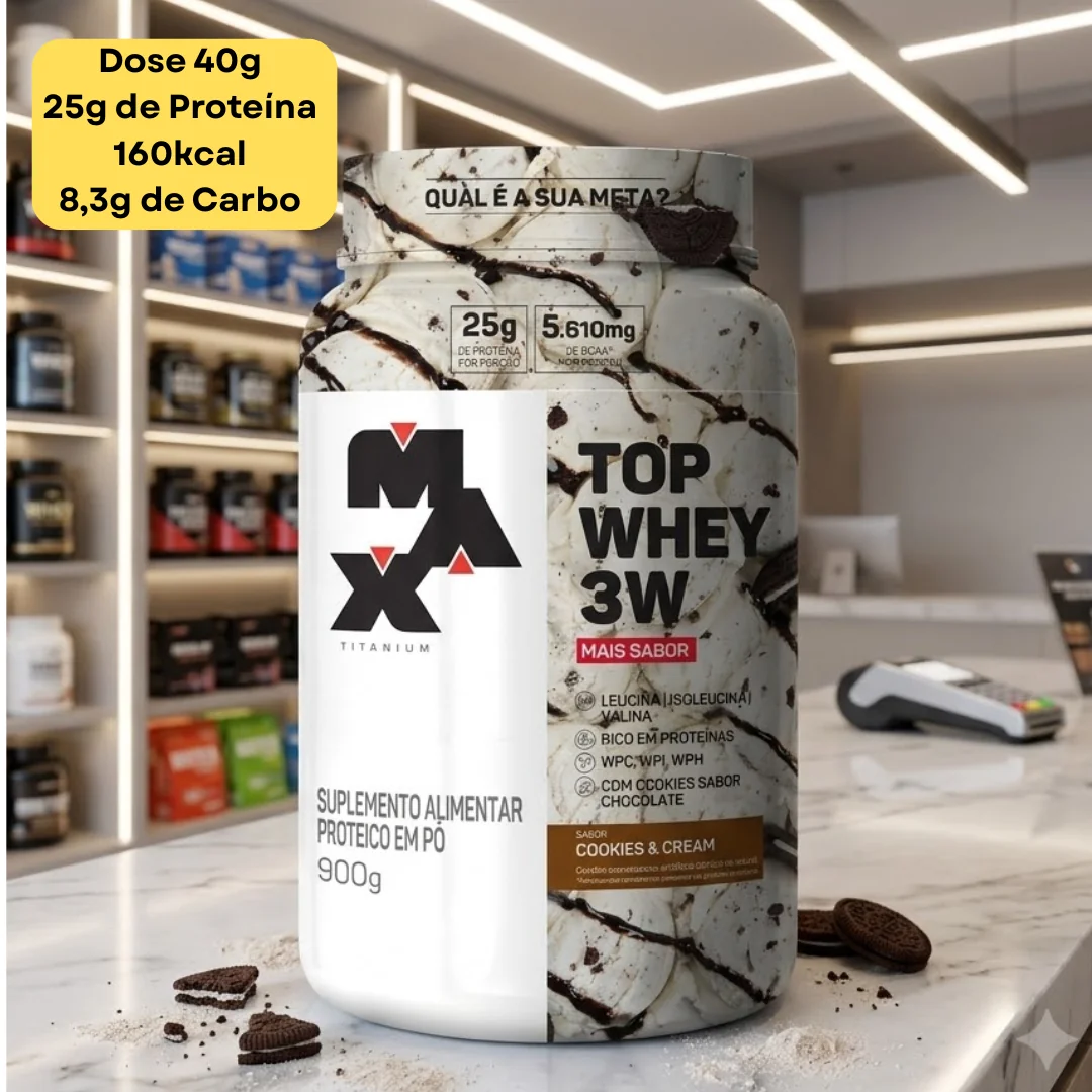 Top Whey 3W (900g) - Sabor Mais Sabor - Cookies & Cream