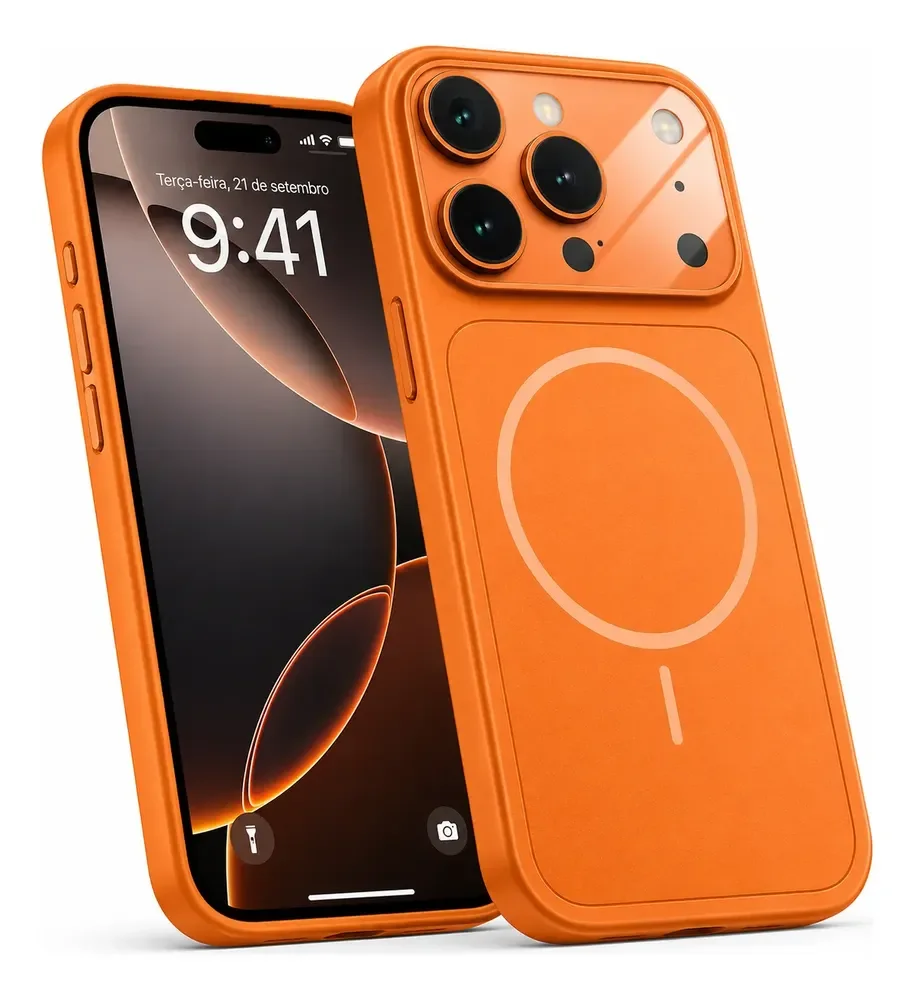 Case De Vidro Nano Premium iPhone 17 Pro Max Magsafe Fosca Laranja iPhone 17 Pro Max