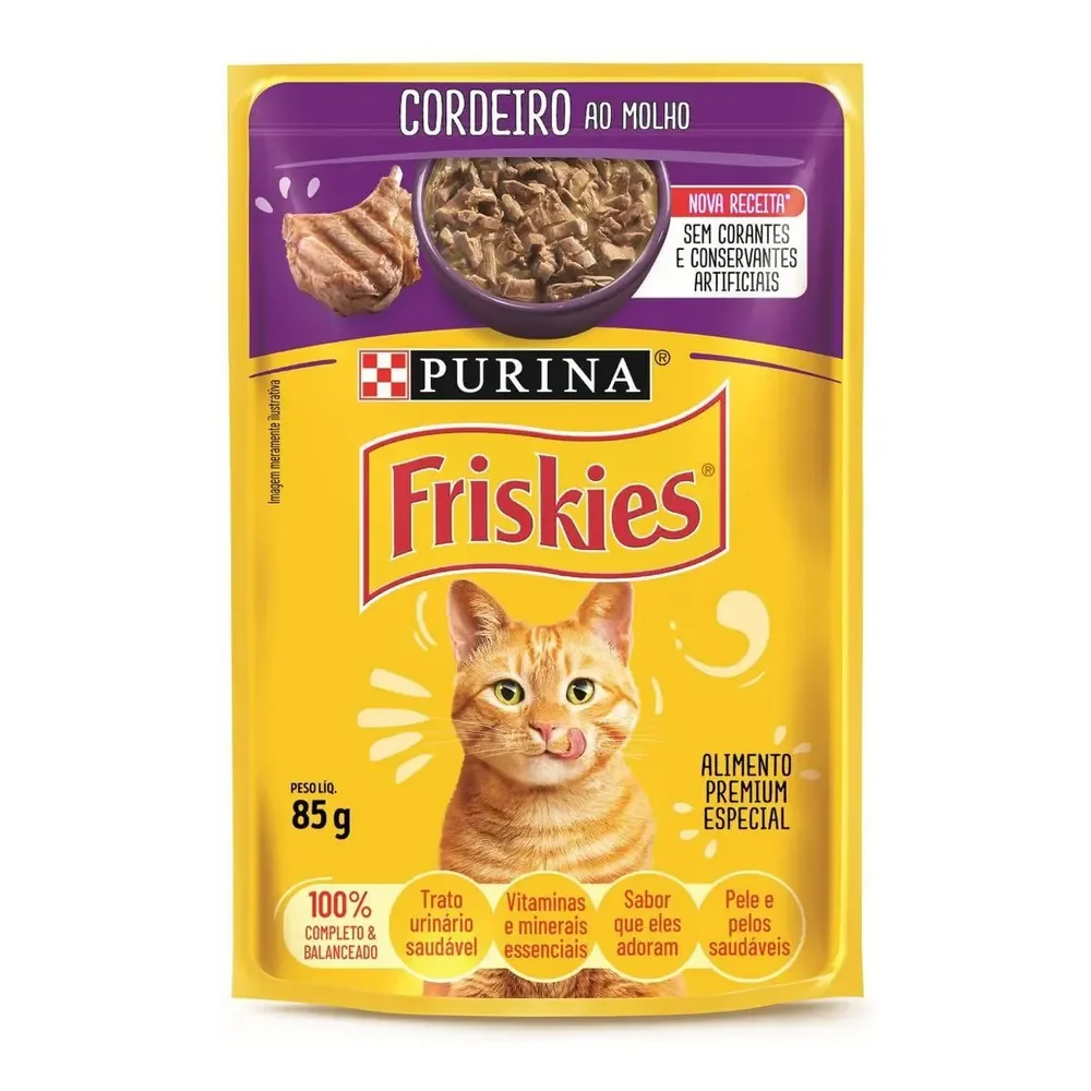 Ração Úmida PURINA FRISKIES para Gatos Adultos Cordeiro ao molho 85g - com 15 unidades