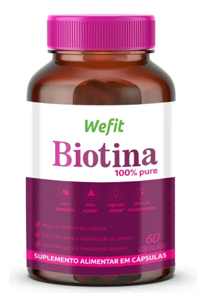 Biotina WeFit 100% Pura 45mcg 60 Cápsulas Nutricional Sem Sabor Sem Glúten