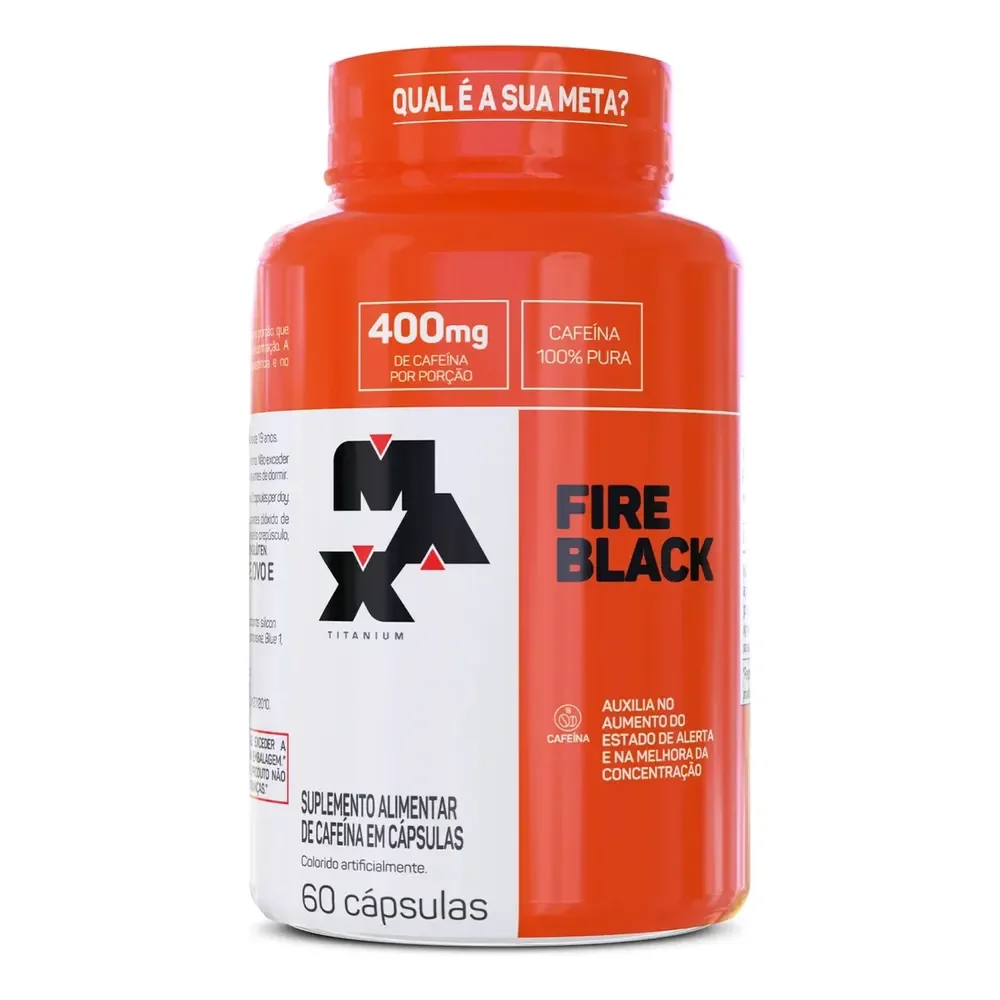 Fire Black 60 Cápsulas Caféina 100% Pura Termogenico Max Titanium Sabor Sem Sabor Sem Sabores