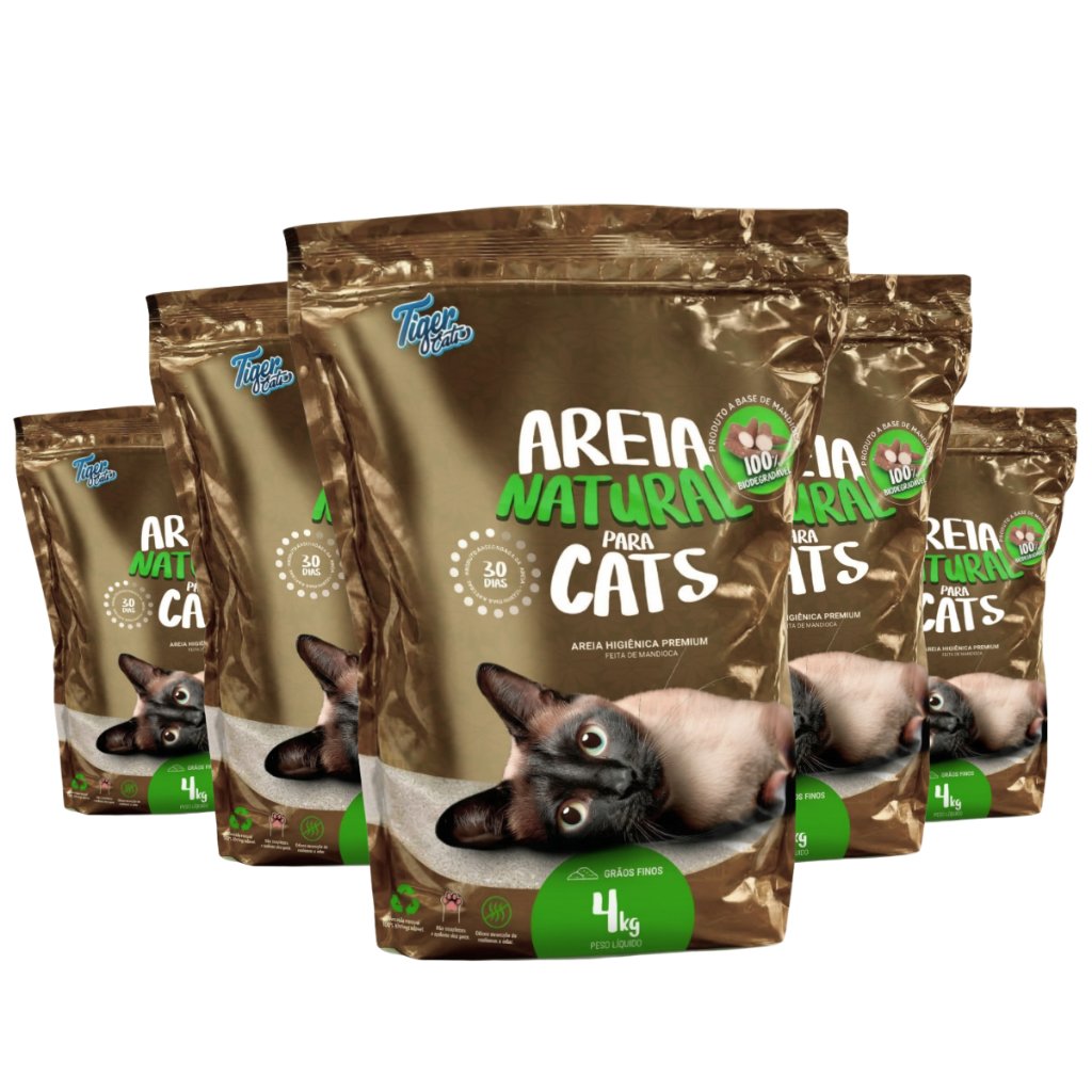 Areia Higiênica Natural Biodegradável Mandioca Para Gatos 20kg Tiger Cats