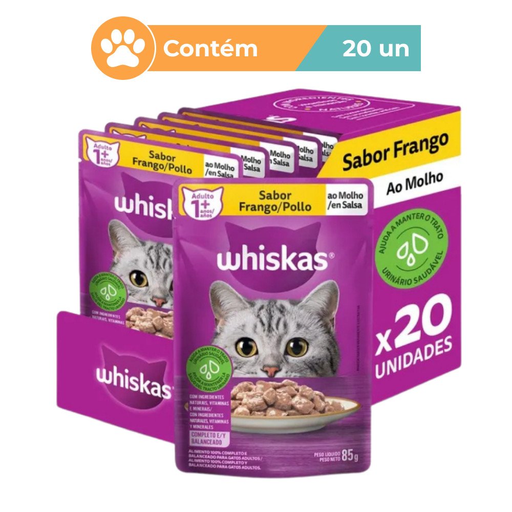 Ração Úmida Whiskas Frango Gatos 20 Sachês 85g
