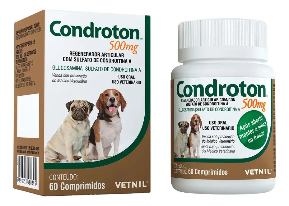 Vetnil regenerador articular para cães Condroton 500mg 60 Cp