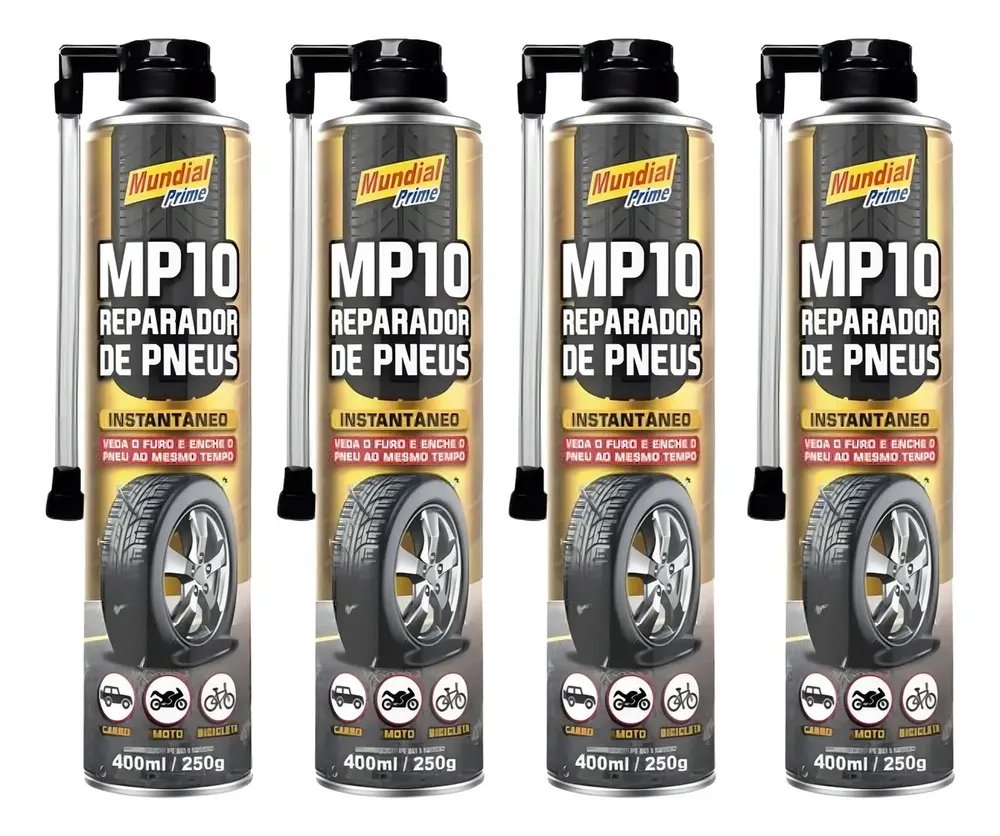 Kit 4 Reparador De Pneu SOS Spray Instantâneo Mundial Prime 400ml