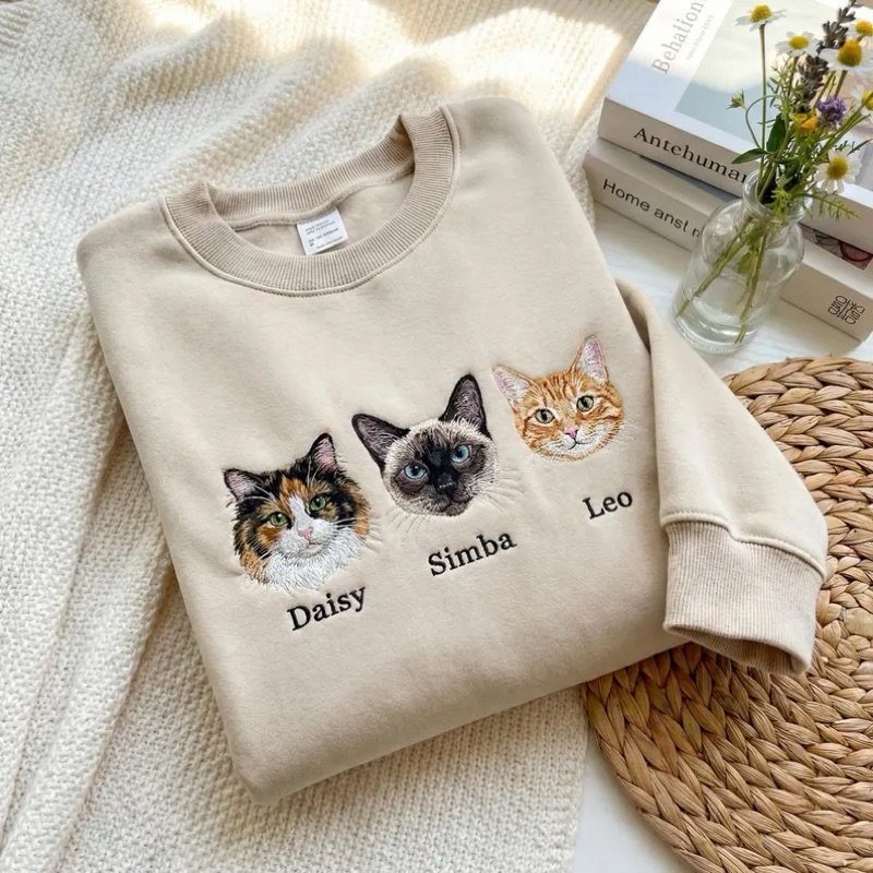 Moletom bordada personalizada com seu pet (3 pets) Presente criativo Moda pet lover