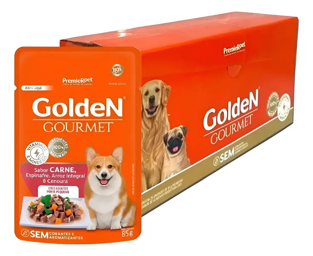 Kit 20 Sachês Golden Gourmet Cães Adultos Pequenos Carne 85g