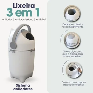 Lixeira Antiodor para quarto do Bebe, Banheiro, fraldas e Pet