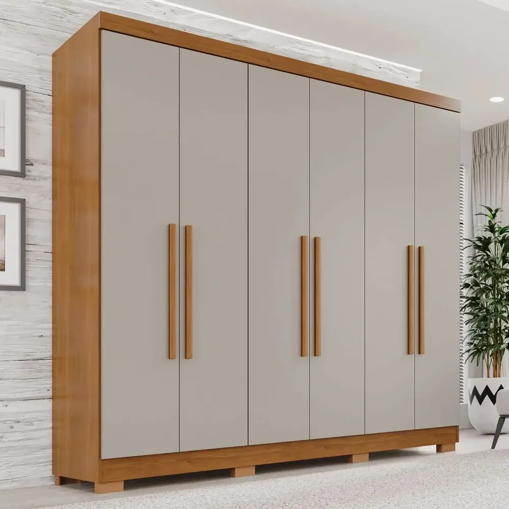 Guarda-roupa Casal 6 Portas 2 Gavetas França Espresso Móveis cor cinamomo off-white