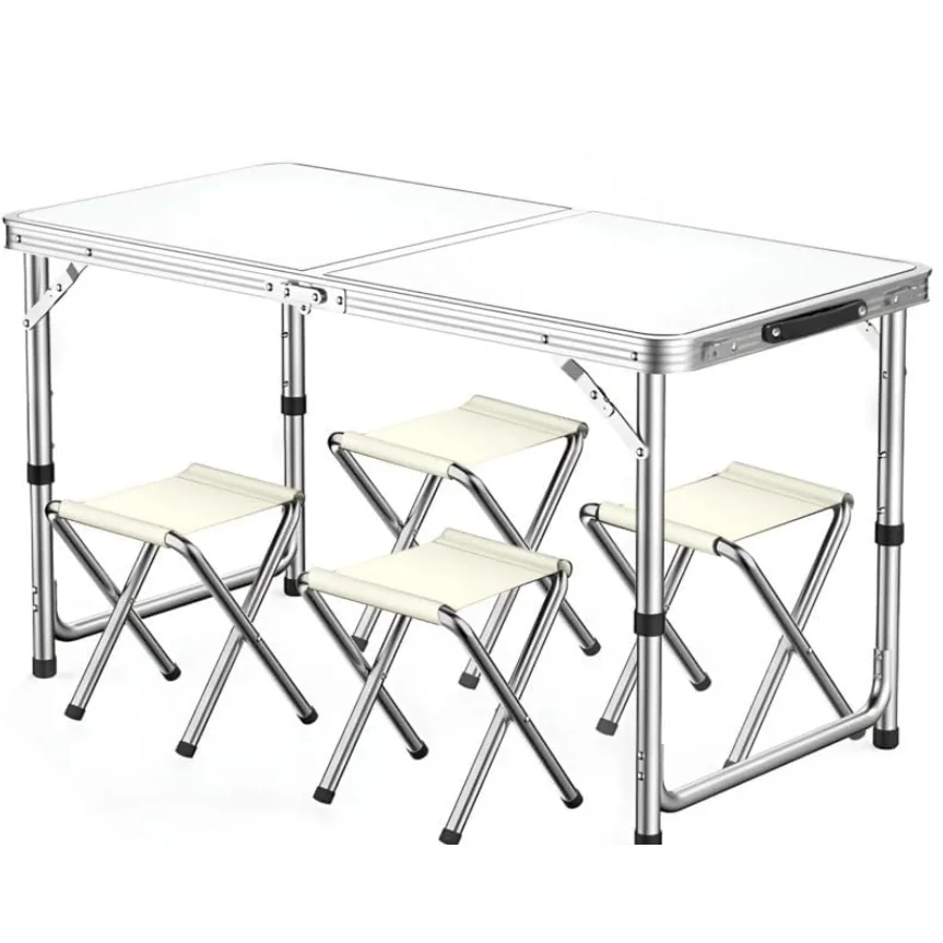 Mesa Dobrável Maleta Alumínio 120*60cm E 4 Banqueta Portátil mall inline badgeMesa 1,20m Vira Com Alça Resistente Oferta